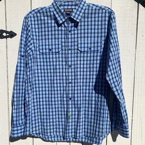 Michael Kors long sleeve shirt roll tab 2 pocket button up blue plaid XL